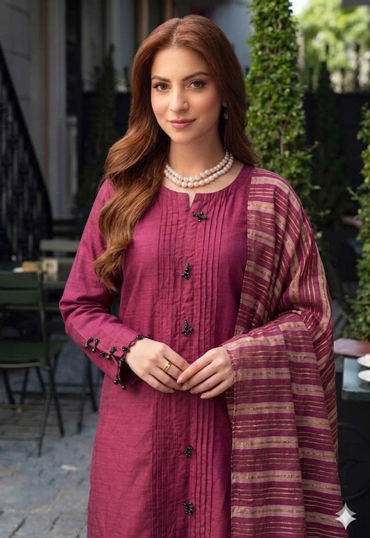 Magenta Majesty – Premium Cotton Silk Suite with Banarsi Khadi Dupatta