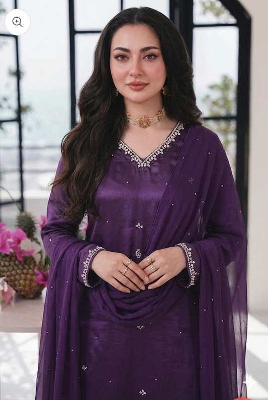 💜 Purple Silk Elegance – Handwork 3PC Suit