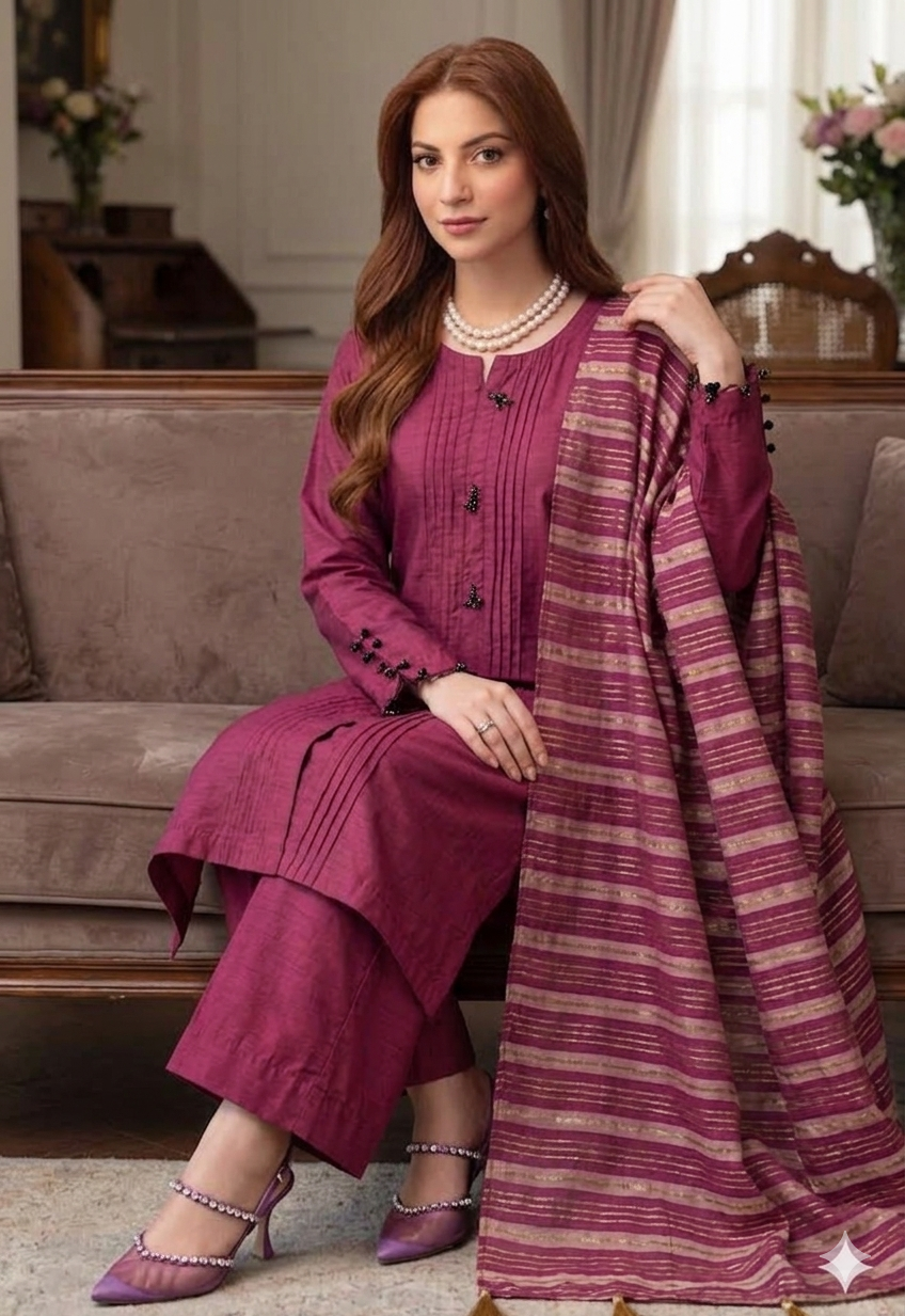 Magenta Majesty – Premium Cotton Silk Suite with Banarsi Khadi Dupatta