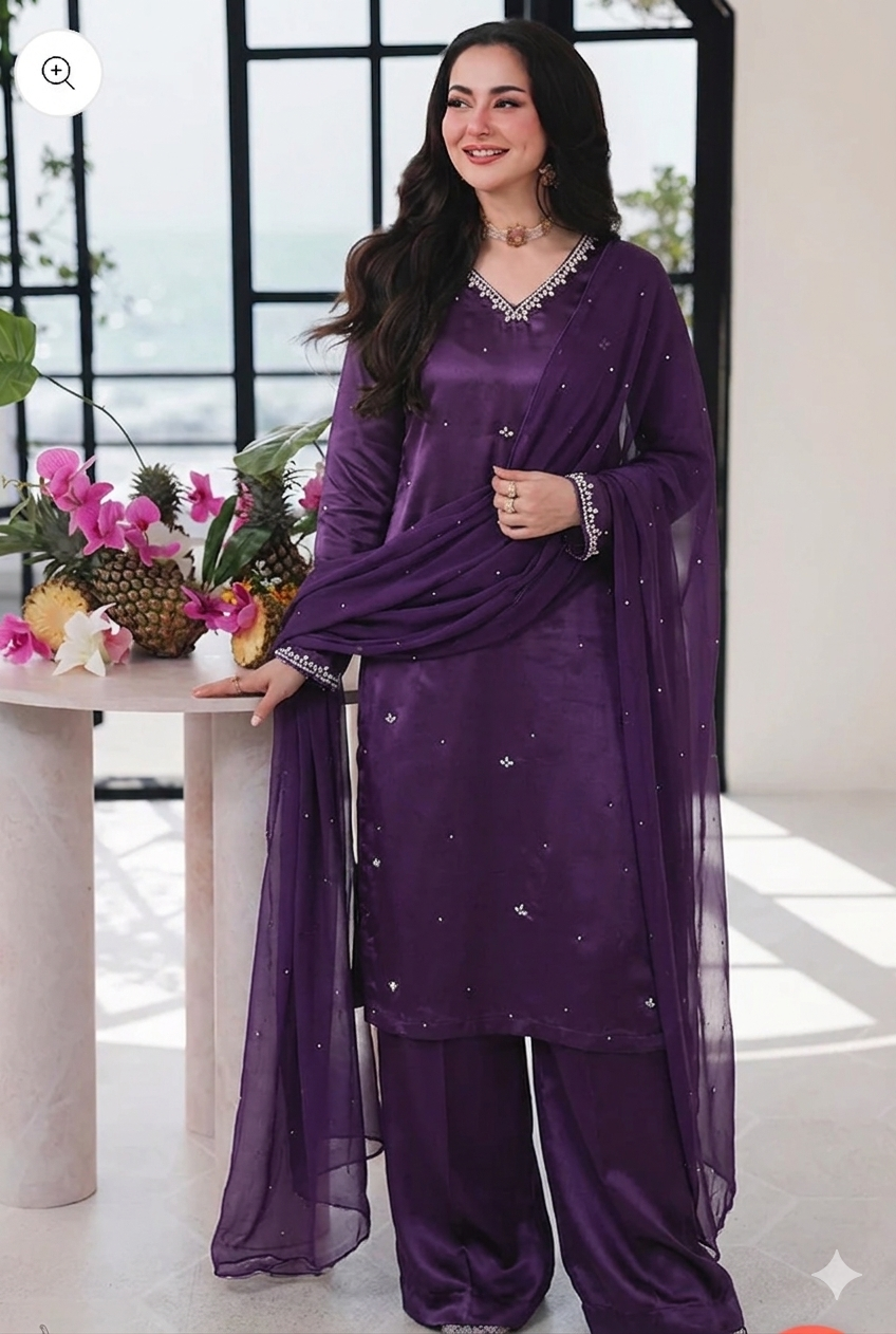 💜 Purple Silk Elegance – Handwork 3PC Suit