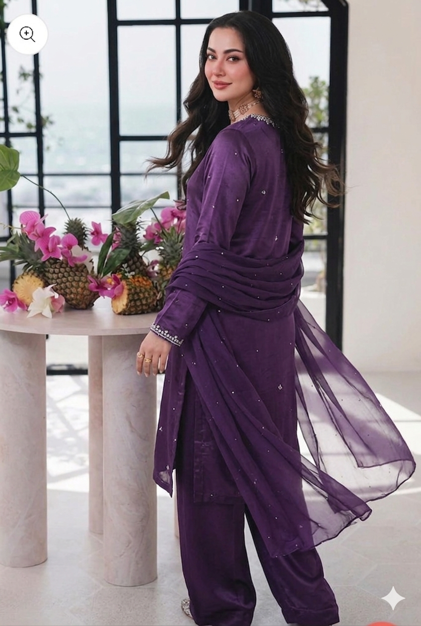 💜 Purple Silk Elegance – Handwork 3PC Suit
